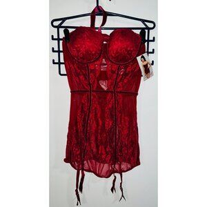Garnet Red Dreamgirl Lace Garter Slip With Underwire & Adjustable Straps